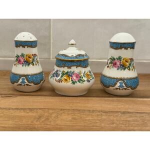 Staffordshire 3pc Salt, Pepper & Condiment Jar, England, Fine Bone China